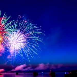 Fireworks against a blue background